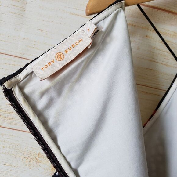 Tory Burch Runway Strappy Eyelet Shift Dress Summer Women's Size 8 Brown Blue - Picture 9 of 14